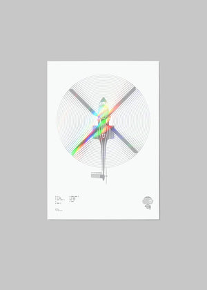 Holographic foil print of the Super Puma helicopter, featuring a robust design with Morse code typography on A4 digital paper (210 x 297 mm), unframed.