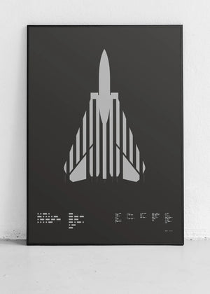 Minimalist F-14 Tomcat artwork featuring bold graphic lines, perfect for aviation enthusiasts and modern art collectors. This stylish illustration captures the iconic silhouette of the jet in a contemporary design.