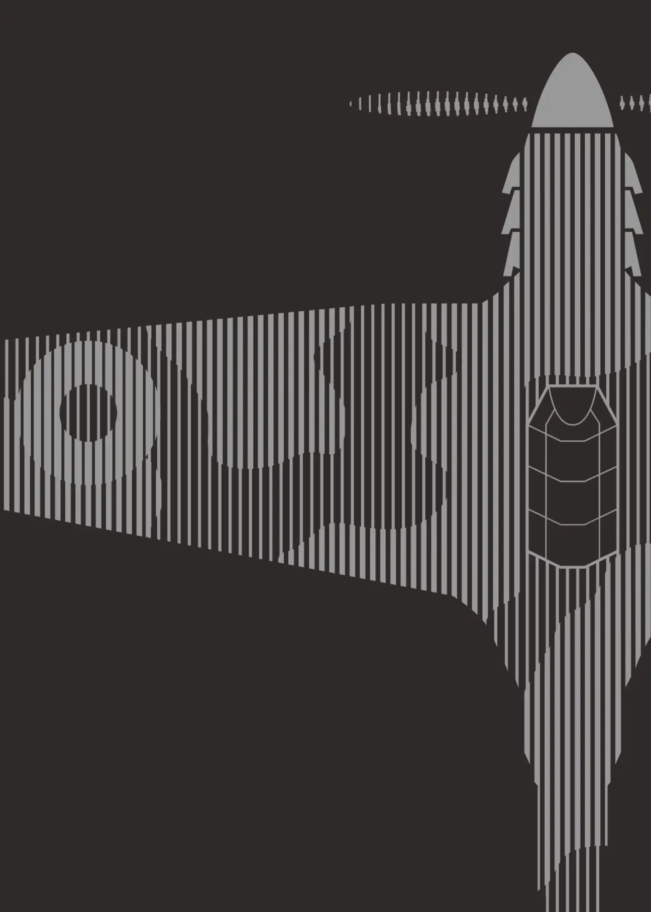 Minimalist artwork of the Hurricane aircraft, featuring bold graphic lines and Morse code typography. Screenprinted in metallic silver ink on premium Plike paper, displayed unframed in a modern home office setting.