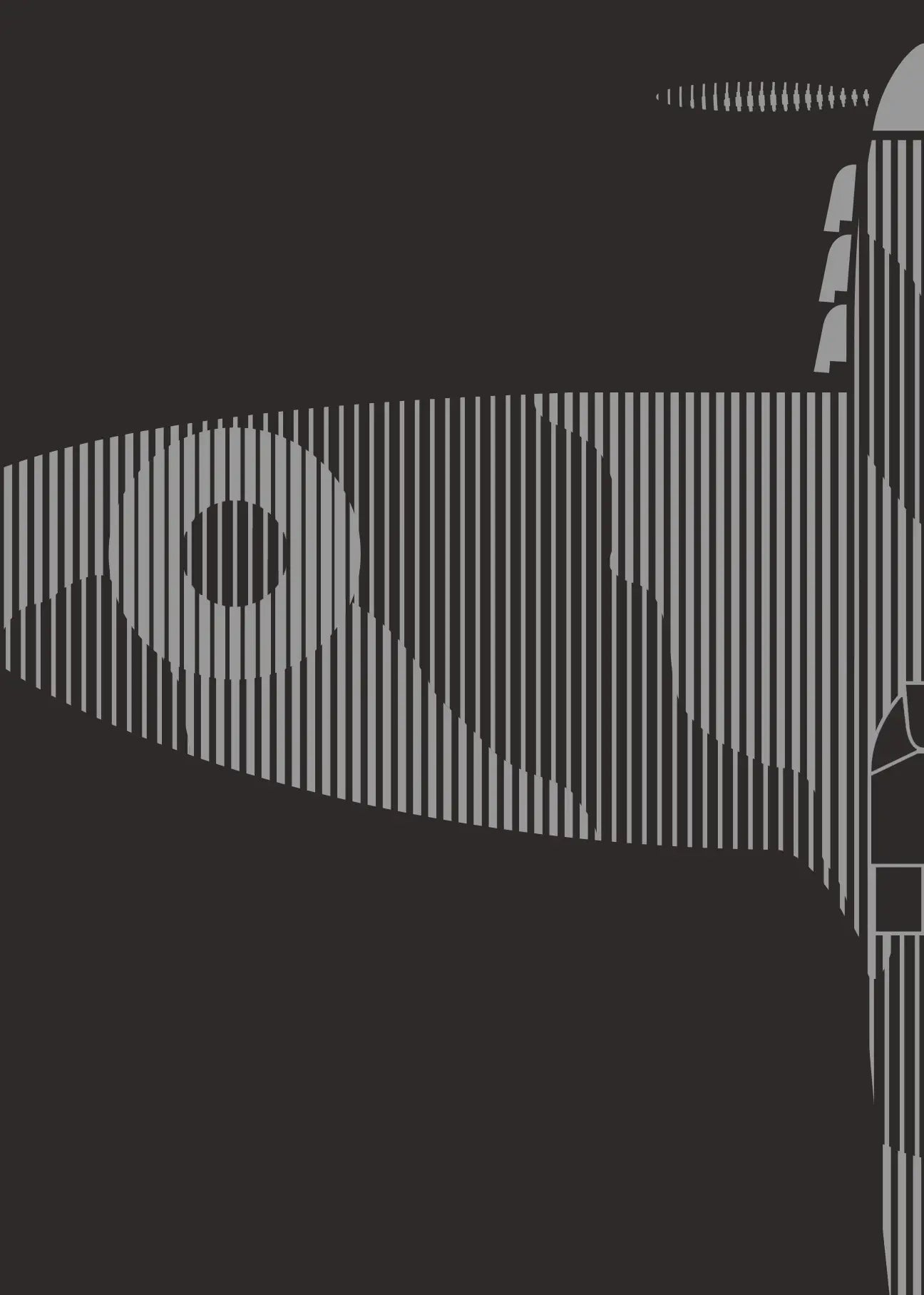 Minimalist artwork of the Spitfire aircraft, featuring bold graphic lines and Morse code typography. Screenprinted in metallic silver ink on premium Plike paper, displayed unframed in a modern home office setting.
