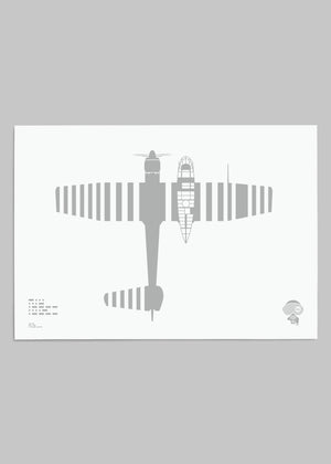 Digital foil aircraft print of the Blohm & Voss BV 141 reconnaissance aircraft, rendered in matt silver foil on white digital paper, with bold asymmetrical lines. Frame not included.