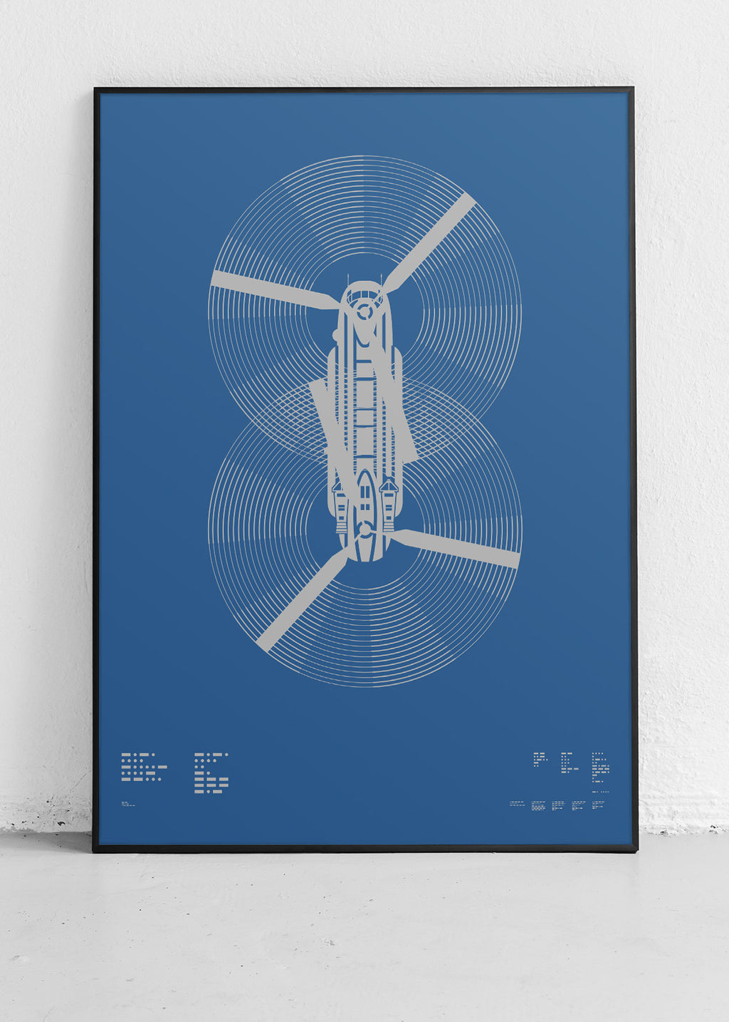 Screenprint of the CH-47 Chinook, rendered in metallic silver ink on premium Plike paper, showcasing bold graphic lines and minimalist design. Frame not included.