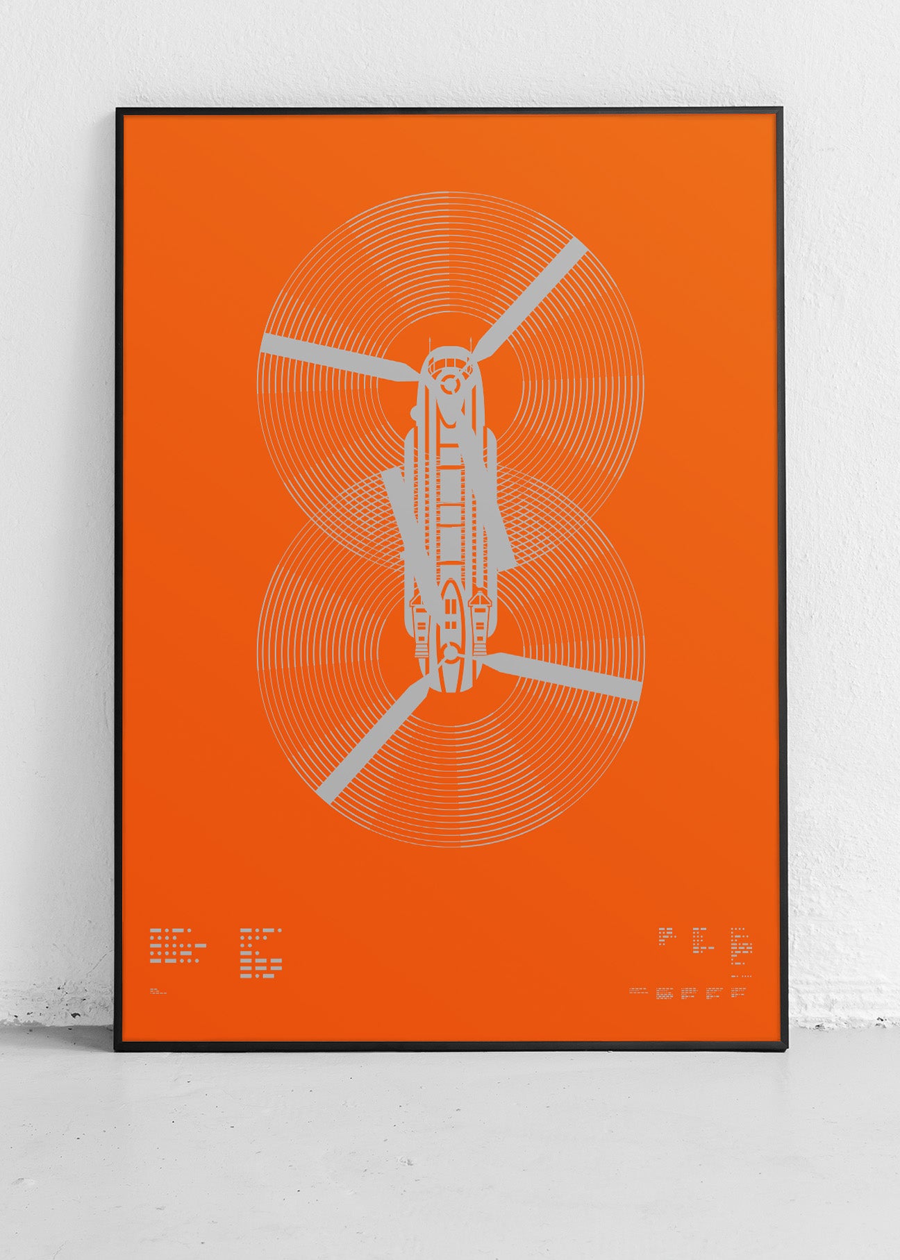 Screenprint of the CH-47 Chinook, rendered in metallic silver ink on premium Plike paper, showcasing bold graphic lines and minimalist design. Frame not included.